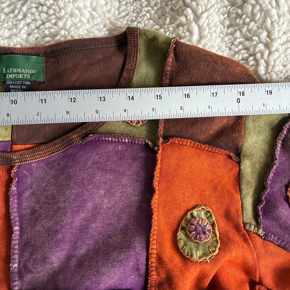 Vintage Boho Patchwork Shirt Womens Large Colorful Long Sleeve 100% Cotton - Picture 8 of 9